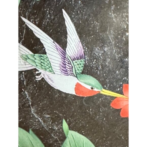 Vintage 1991 Lefton Glass Bowl With Hummingbirds & Flowers Ruffle Gold Edge - Picture 5 of 7